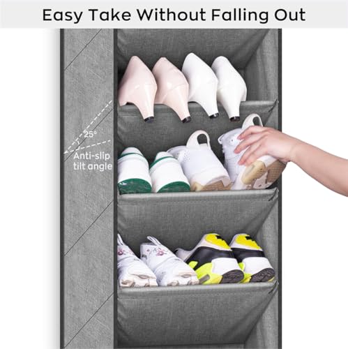 SLEEPING LAMB Over The Door Shoe Organizer for Closet with Large Deep Pockets, Narrow Shoe Rack for Door Hanging Boots Storage, Grey