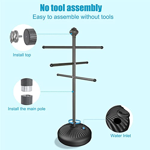 Pool Towel Rack Outdoor, 59" Aluminum Towel Holder with Wide Stable Base,6 Adjustable Bars, Pool Furniture,Rustproof Towel Drying Rack for Pool, Patio, Hot Tub,& Spa – Gray