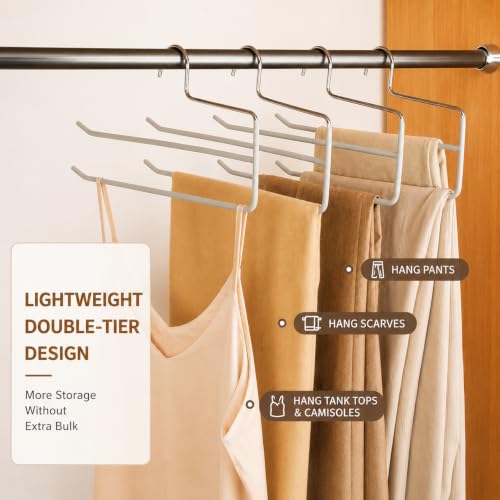 Pants Hangers for Closet, Open Ended 2 Tier Hanger with Space Saving Dual Layer Design, Non Slip PVC Coated Metal Construction, Closet Storage Solution for Pants, 10 Pack, Gray