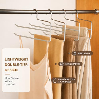Pants Hangers for Closet, Open Ended 2 Tier Hanger with Space Saving Dual Layer Design, Non Slip PVC Coated Metal Construction, Closet Storage Solution for Pants, 10 Pack, Gray