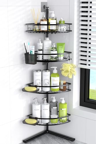 Corner Shower Caddy Standing: 4-tier Rustproof Shower Organizer Shelf - Floor Shower Corner Shelf for Bathroom, Renters, Apartment & Dorm