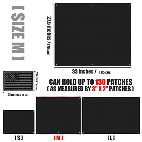 Tactical Board Patch Organizer Holder Display with Loop Surface, Steel Ring and Flag Patch (M: 85 x 70CM/ 33" x 27.5" x 17.7", Black + Flag)