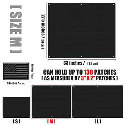 Tactical Board Patch Organizer Holder Display with Loop Surface, Steel Ring and Flag Patch (M: 85 x 70CM/ 33" x 27.5" x 17.7", Black + Flag)