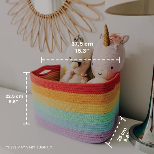 OrganiHaus Rainbow Baskets for Shelves, Set of 3, 15x9x10 | Colorful, handwoven cotton rope; a toy bin for playroom, classroom, or girls' room decor; great for nursery too
