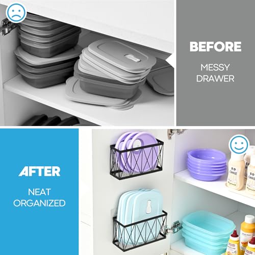 3 Pack Cabinet Organizer - Adhesive Lid Organizer Slim Space Wall Mounted Inside Cabinet Door Storage for Kitchen, Bathroom, Pantry, Under Sink