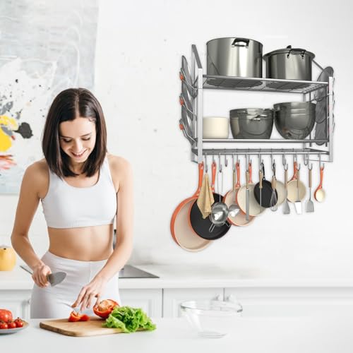 28 Inch Pot Rack Wall Mounted, 2 Tier Pots and Pan... (Alloy Steel)
