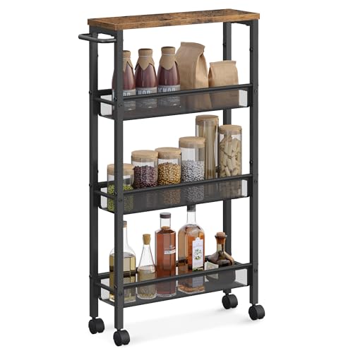 Slim Rolling Cart, 4-Tier Narrow Storage Cart with...