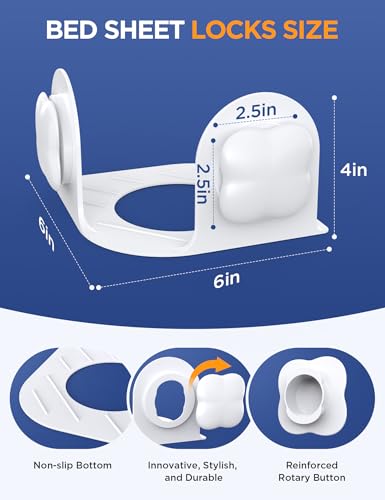 Sheet Holders Lock Bed Sheet Grippers - Fitted Sheet Holder for Corners Keep Sheets Firm & Tight Fit All Sheet Sizes,360 Degree Bed Sheet Tightener Easy Installation