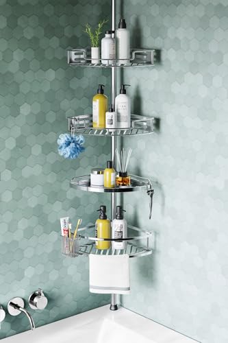 Corner Shower Caddy Tension Pole: Quick Installati... (A-silver | Stainless Steel)