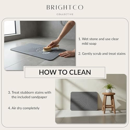 Quick Dry Stone Bath Mat – Diatomaceous Earth Foot Pad, Super Absorbent Hard Shower Rug – Modern Anti-Slip Design for Bathroom Floor, 23.6x15.3in, Deep Charcoal – The Meridian