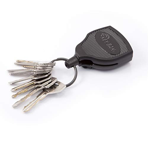 KEY-BAK SUPER48 Locking Retractable Keychain, Durable Polycarbonate Case, Leather Belt Loop, and Oversized Split Ring