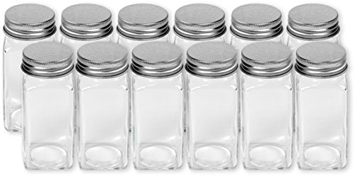 Simple Houseware Spice Jars 4-oz Square Glass Bottles, 12 Pack