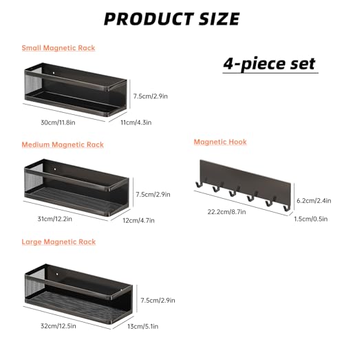 4 Pack Magnetic Shelves with Hook Rack for Washing Machine, Magnet Baskets | Heavy Duty, Supports up to 16.5 lbs, Simply Attach and Start Using, Magnetic Baskets for Washer & Dryer, Laundry Organizer