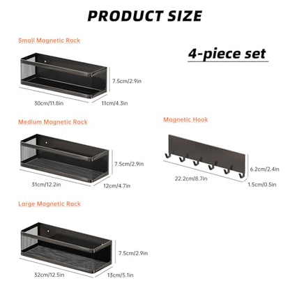 4 Pack Magnetic Shelves with Hook Rack for Washing Machine, Magnet Baskets | Heavy Duty, Supports up to 16.5 lbs, Simply Attach and Start Using, Magnetic Baskets for Washer & Dryer, Laundry Organizer