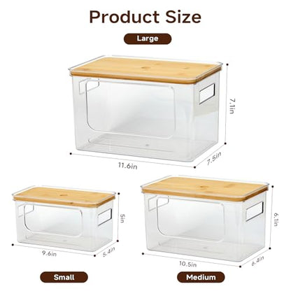 3-Pack Trash Bag Holder,Trash Bag Dispenser with Bamboo Lid, Stackable Acrylic Garbage Bag Dispenser for Under Sink Use in Kitchen, Laundry Room, and Pantry, Large Capacity Garbage Bag Holder