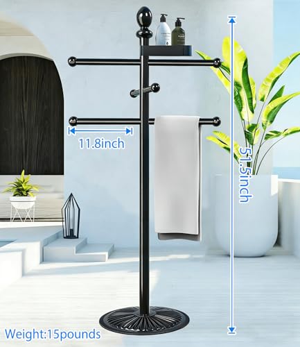 Pool Outdoor Towel Rack, 6 Bars with Top Tray Metal Heavy Duty Pool Accessories with Heavy Metal Base, Hot Tub Accessories Towel Dying Rack Towel Stand for Pool, Hot Tub etc