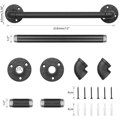 Industrial Pipe Towel Rack Towel Bar, Heavy Duty Wall Mounted Rustic Farmhouse Bath Towel Holder for Bathroom (Black, 12 inch)