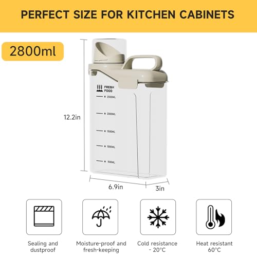 Rice Containers 5.5lbs and Cereal Storage Dispenser-Airtight Food Storage Organizers BPA free Plastic Kitchen Storage Containers food-grade PET material Suitable for rice, cereal, flour,etc(White)