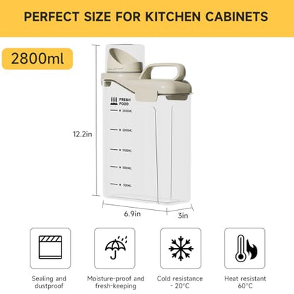 Rice Containers 5.5lbs and Cereal Storage Dispenser-Airtight Food Storage Organizers BPA free Plastic Kitchen Storage Containers food-grade PET material Suitable for rice, cereal, flour,etc(White)