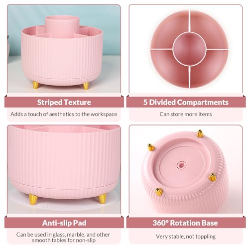 SKYDUE 360 Rotating Multipurpose Organizer - Cute Rotating Pen Holder with 5 Slots for Art Supplies, Office, School, Home