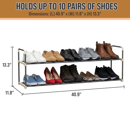 Shoe Rack - 2-Tier Shoe Organizer for Closet, Bathroom, Entryway - Shelf Holds 10 Pairs Sneakers, Heels, Boots by Home-Complete (Gray)