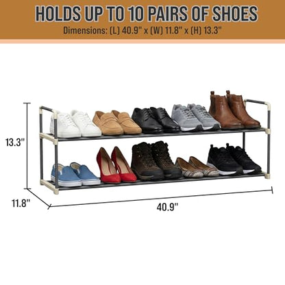 Shoe Rack - 2-Tier Shoe Organizer for Closet, Bathroom, Entryway - Shelf Holds 10 Pairs Sneakers, Heels, Boots by Home-Complete (Gray)