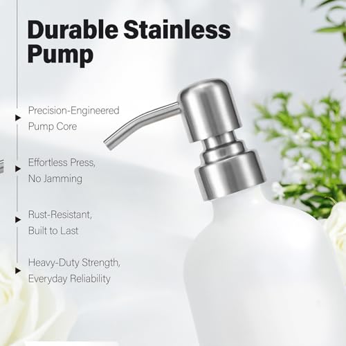 White Soap Dispenser for Kitchen Sink, Silver & White | Dish and Hand Soap Dispenser with Silver Stainless Steel Pump, Perfect for Kitchen Decor and Accessories