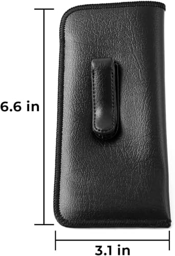 Calabria Soft Slip-In Glasses Case Pocket Metal Clip Black (3 Pack) for Men/Women Synthetic Leather Felt Lining 6.5"x3"