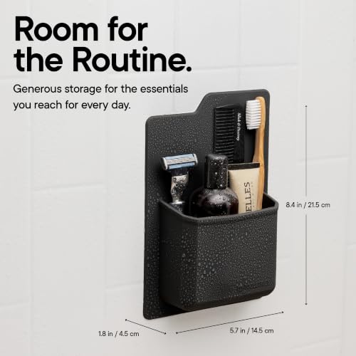 TOOLETRIES The James Organizer, Shower Storage Holder - Charcoal | Silicone shower storage with a reusable strong grip for toiletries and everyday bathroom essentials.