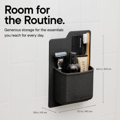 TOOLETRIES The James Organizer, Shower Storage Holder - Charcoal | Silicone shower storage with a reusable strong grip for toiletries and everyday bathroom essentials.