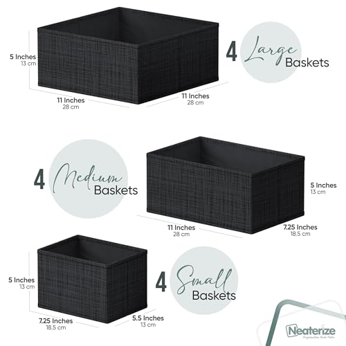 Drawer Organizer Clothes Set of 12 Black - Dresser Organizer For Nursery, Bedroom, Closet - The Perfect Baby Clothes Organizer and Storage & General Nursery Organization or Dresser Drawer Organizers