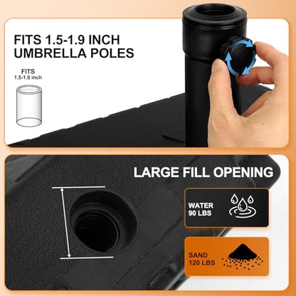 QNCZ Premium Patio Heavy Duty Black Umbrella Base with Wheel,120lb Weighted | Easy to Install, Flexible to Move, Sufficient load-bearing Capacity, Ust Fix It With Sand and Wate, Beautiful and Durable