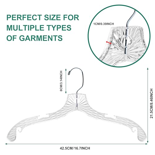 Quality Hangers 12 Pack Crystal Clear Plastic Hangers with Easy Swivel 360 Degree Hook Slim Crystal Coat Hangers 17 Inches (12, 17")