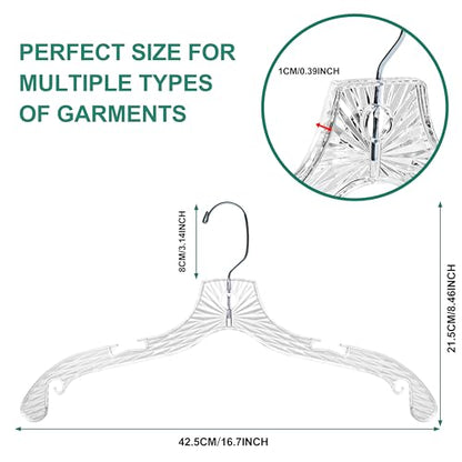 Quality Hangers 12 Pack Crystal Clear Plastic Hangers with Easy Swivel 360 Degree Hook Slim Crystal Coat Hangers 17 Inches (12, 17")