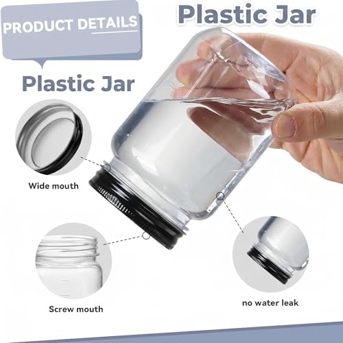 novelinks 16 oz Plastic Mason Jars and Clear Plastic Jars with Lids 16 oz | 20 Pack, Black, Plastic Containers with Lids, Decorative Jars, Storage Jars, Candy Jars, Mason Jars for Centerpieces