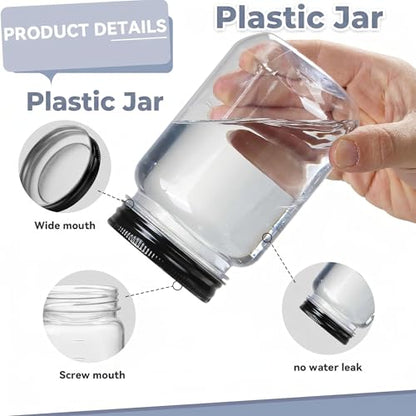 novelinks 16 oz Plastic Mason Jars and Clear Plastic Jars with Lids 16 oz | 20 Pack, Black, Plastic Containers with Lids, Decorative Jars, Storage Jars, Candy Jars, Mason Jars for Centerpieces