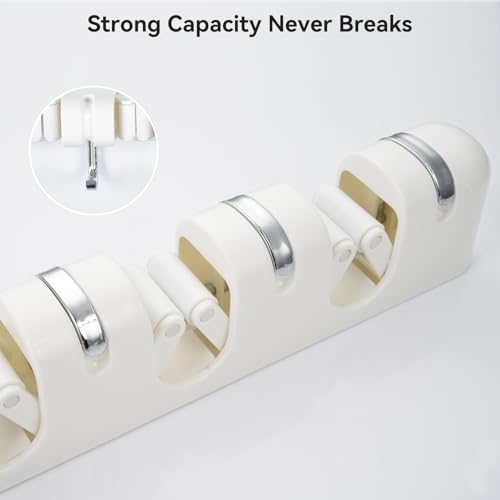 OTraki Broom Holder Wall Mount, No Drill Mop and Broom Organizer | with 4 Slots and 5 Hooks, Garden Tool Hanger for Laundry Room Closet Kitchen Garage Storage and Organization