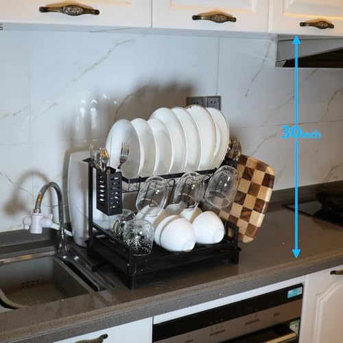 Dish Drying Rack: 2 Tier Dish Racks for Kitchen Counter and Sink | Large Dish Drying Rack with Drainboard & Utensil Holders - Stainless Steel Dish Drainers Kitchen Organization and Storage