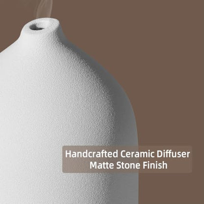 200ML Ceramic Essential Oil Diffuser for Home, Stone Diffuser | Ultrasonic Aromatherapy Diffuser & Air Humidifier for Bedroom, Office, Yoga, 7 LED Lights, Auto Shut-Off, 3 Timers,Wood Grain
