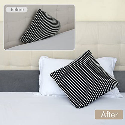 Vekkia Queen Bed Wedge Pillow for Headboard Gap Filler(0-5"),High-Density Foam,Prevents Pillows & Items from Falling,Ergonomic Design,Large Storage Pockets, Removable&Washable Cover,Gray,60''x10''x6''