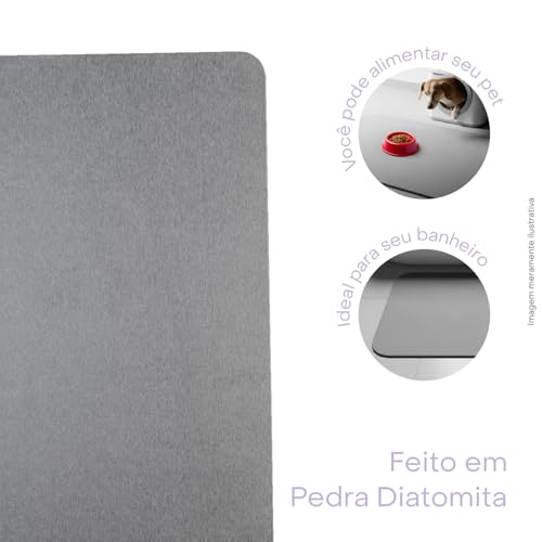 Lyor Stone Bath Mat Diatomaceous Earth – Quick Dry Bathroom Shower Mat, Super Absorbent Non Slip Diatomite Bath Mat, Water Absorbing Stone Mat for Bathroom Floor, Kitchen – Gray, 23.6 x 15.4 in