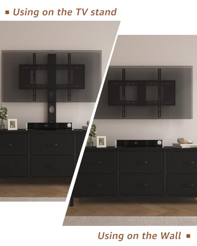 TV Stand with Mount, Fabric Dresser with 6 Drawers for 32/45/55/60/65/75 inch TVs, Black Dresser Entertainment Center, Modern Media TV Console Table
