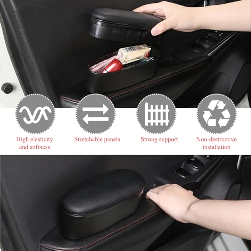 Yourkar Car Armrest Support Cover, Left Side Door Armrest Cushion Pad Extender with Storage Box, Anti-Slip & Waterproof Leather Driver Left Arm Rest Storage Cover, Car Accessories (Black, Style 1)
