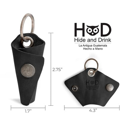 Hide & Drink Full Grain Leather Wrap Keychain, Organizer Snap Closure, Key Ring Cover, Silencer Sleeve Key Holder for Men