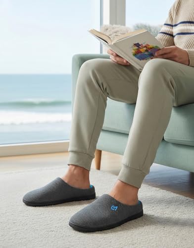 VeraCosy Men's Two-Tone House Slippers Memory Foam Indoor Rubber Sole | Memory Foam,Slip on,Two-Tone,Supportive,Comfy,Non-slip sole,Indoor and Outdoor
