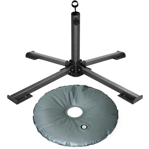 AMMSUN Foldable Portable Beach Umbrella Stand, Patio Umbrella Base Holder | Outdoor Sunshade Anchor, with Weight Bag, Rust-Free Tempered Iron Umbrella Stand for Courtyard, Garden, Beach, Lawn, Fishing