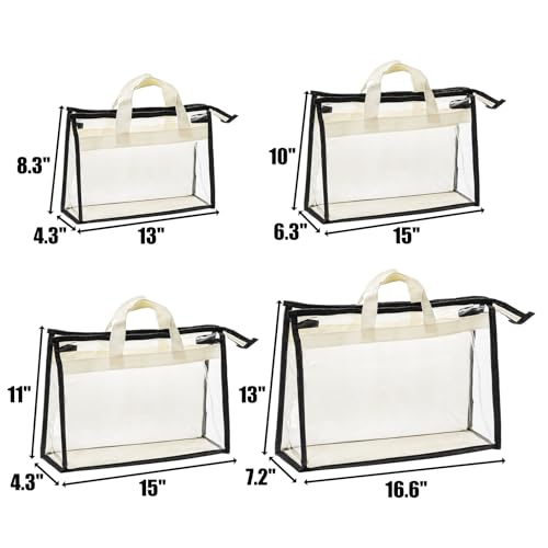 Peohud 12 Pack Clear Handbag Storage Organizer, Dust Bags for Handbags, Transparent Purse Organizer for Closet, Hanging Handbags Dust Cover Bags with Zipper, Handles and Hooks