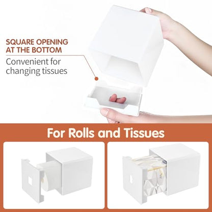 Tissue Box Cover, Modern Decorative Square Facial Storage Tissue Box Holder, Home Accessories for Bathroom Vanity Countertops, Dressers, Night Stand, Parlors and Office - White