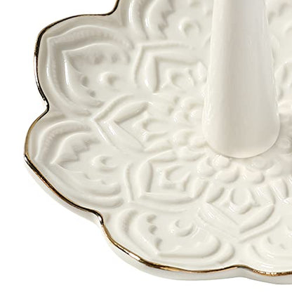 Ceramic White Mandala Jewelry Holder Decorative Ring Holder/Trinket Tray Engagement Wedding Birthday Gifts for Women Her