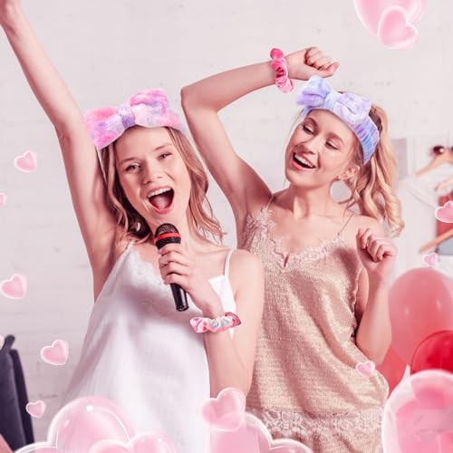 Wavwavw 24 Pcs Sleepover Supplies for Women Spa Headband Plush Eye Mask Bow Makeup Headbands Storage Bags Pajama Party Favors for Birthday Spa Bachelorette Party